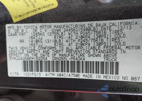 2014 Toyota Tacoma Prerunner V6 z USA, uszkodzony, nr VIN 3TMJU4GN8EM162254